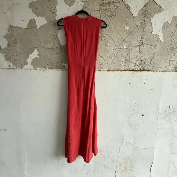 NWT Mango Sleeveless Red Tie Front Midi Dress Lightweight Linen Blend Size S - Picture 6 of 6